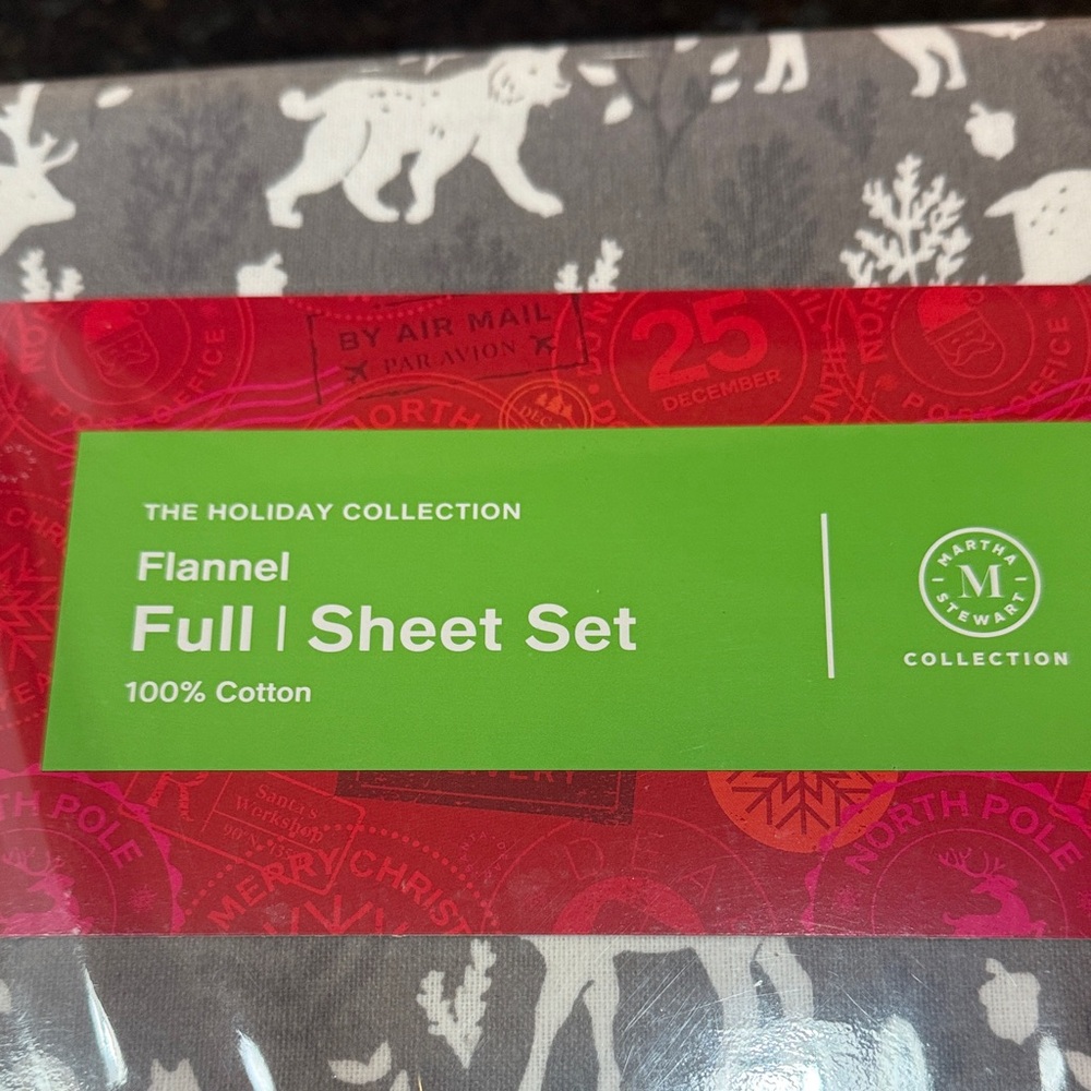 Martha Stewart Holiday Flannel Sheet Set - Grey &White Flannel. New! FULL SIZE.